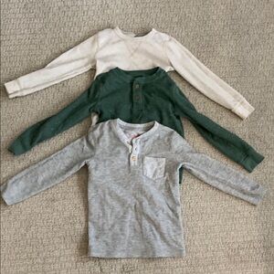 Bundle of three boys Long Sleeve thermal Shirt Set - Cream, Green, and Gray